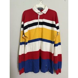 Vintage Nautica Rugby Shirt Y2K Size L US2 Preppy Long Sleeve Red Blue Yellow